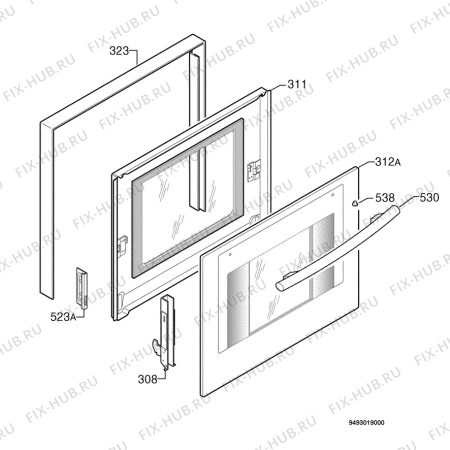 Взрыв-схема плиты (духовки) Electrolux EOB1712W - Схема узла Door 003